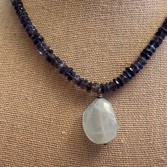 Beautiful Iolite and quartz 925 silver necklace - Picture 5 of 11
